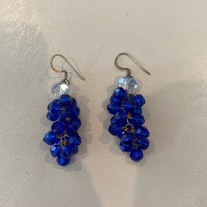 Royal blue and clear dangle earrings